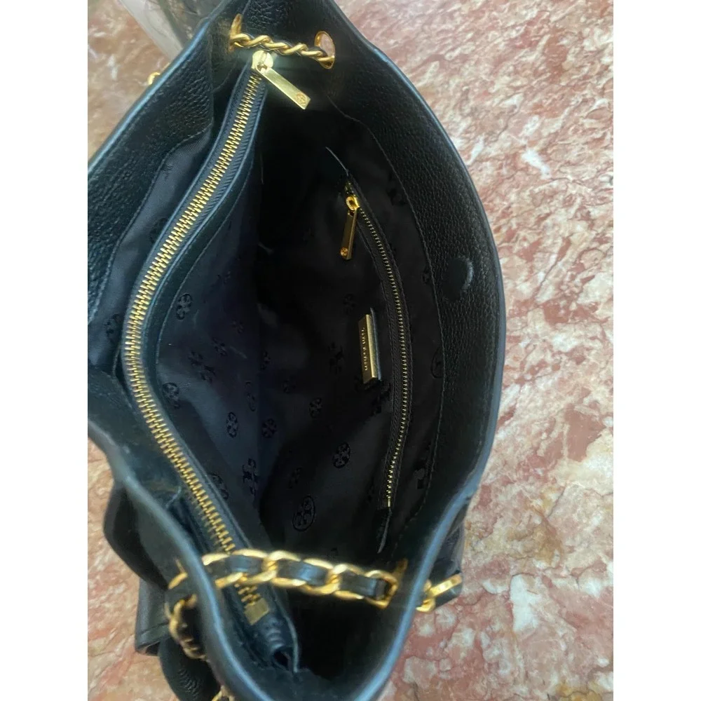 New Tory Burch Britten Triple‎ Compartment Black Leather Tote Shoulder Bag, $495